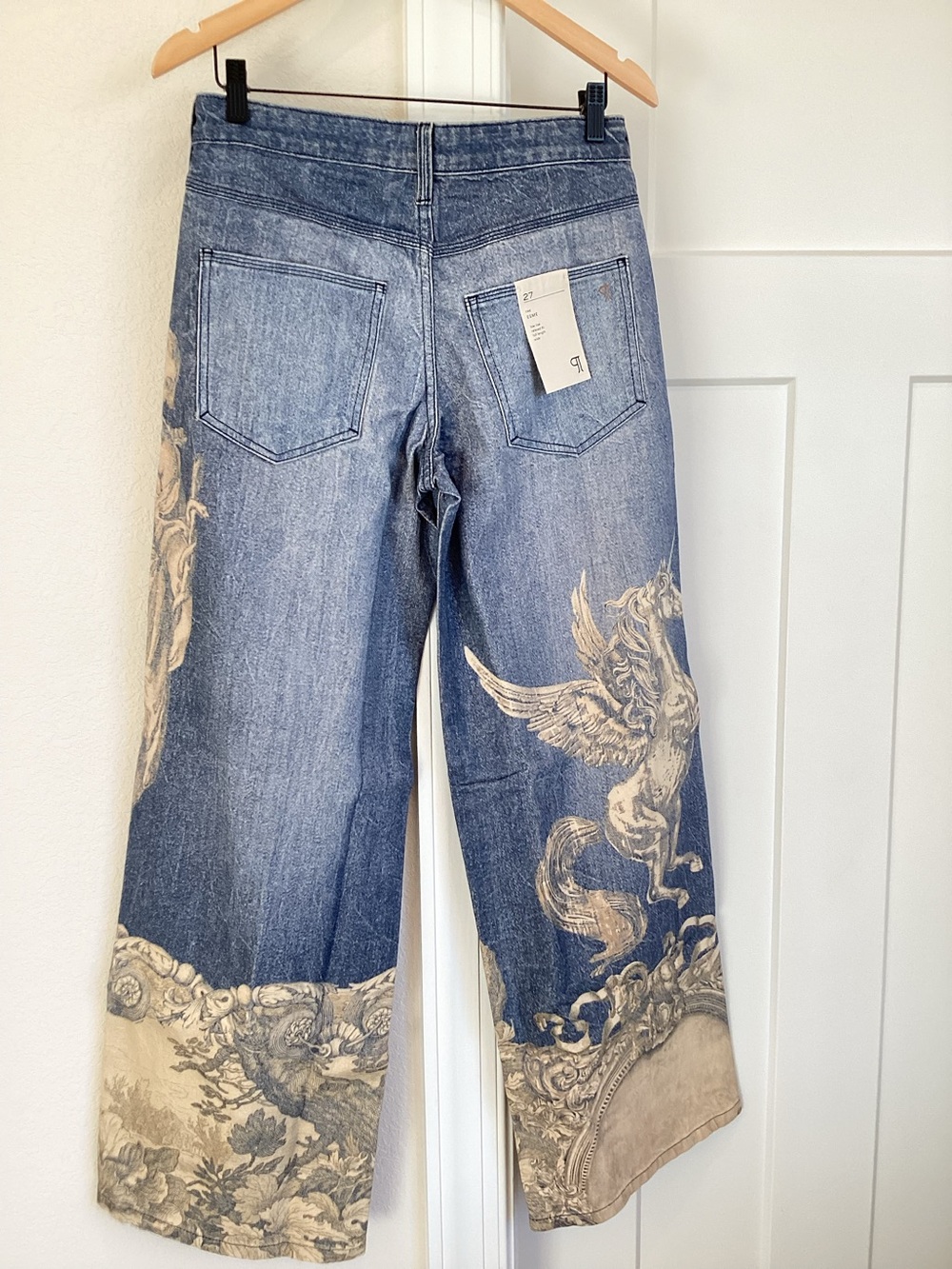 Anthropologie Low Rise Wide Leg Jeans Pilcro New 27 Zbo Roman Lion Unicorn Art - Picture 12 of 15